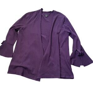 Alfani Womens Purple Bell Sleeve Open Front Cardigan Sweater Bow Detail‎ Size M